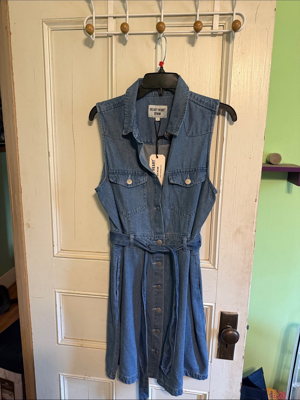 Velvet Heart Denim Button-Front Chambray Shirt Dress - Light Blue